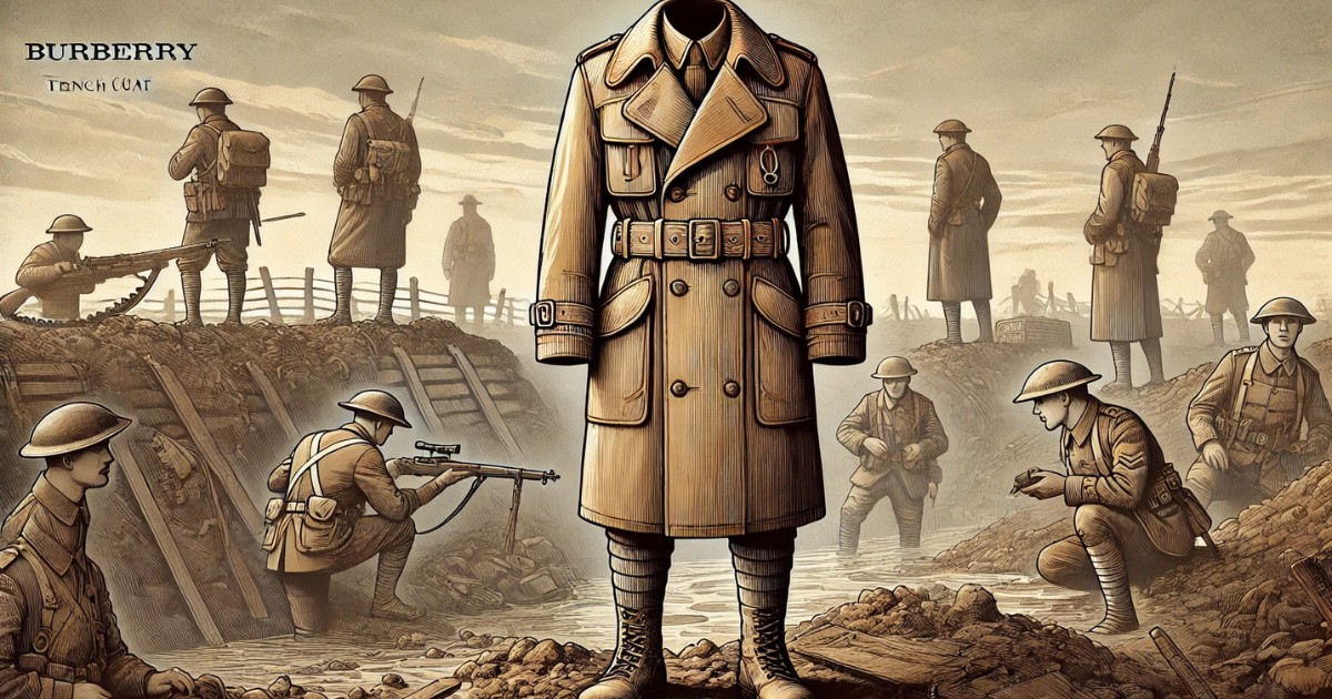 O trench coat Burberry nasceu da necessidade militar durante a Primeira Guerra Mundial, mas sua história começou antes. Em 1901, Thomas Burberry desenvolveu o "Tielocken", um casaco precursor do trench coat, para oficiais britânicos na Guerra dos Bôeres.