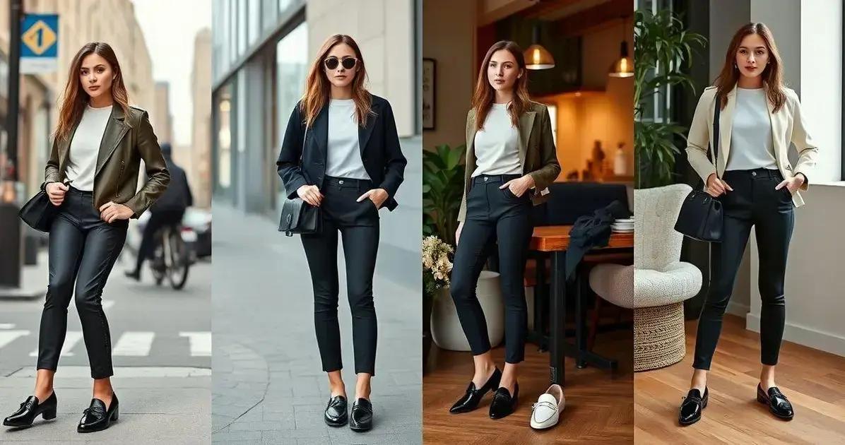 Combinações de calça montaria com Mocassim Feminino Rasteiro Napa Preto/Off White