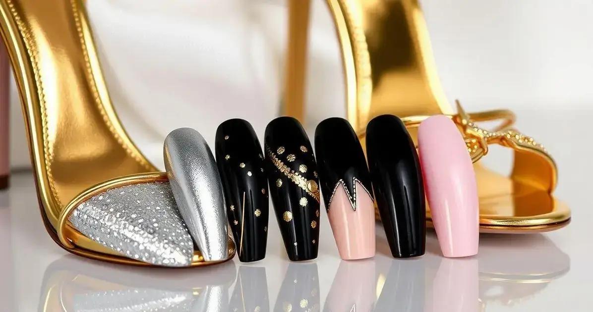 Combinações de esmaltes magnéticos com Sandália Feminina Dourada Salto 9 cm