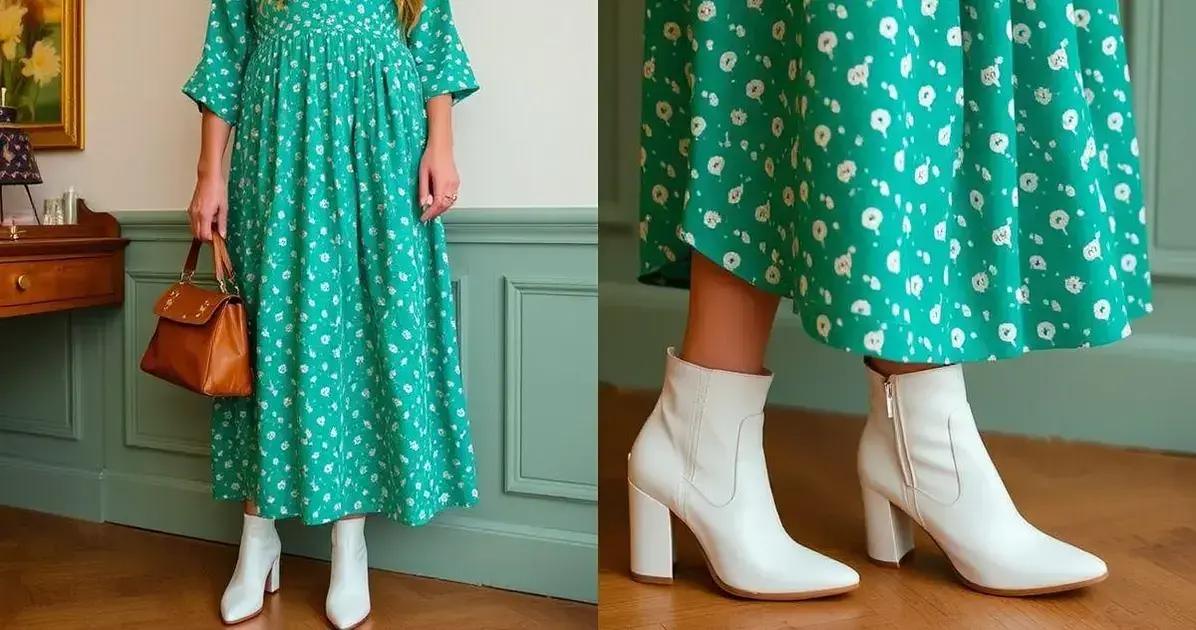 Como combinar vestido vintage com Bota Cano Curto Branco Salto 8,5 cm