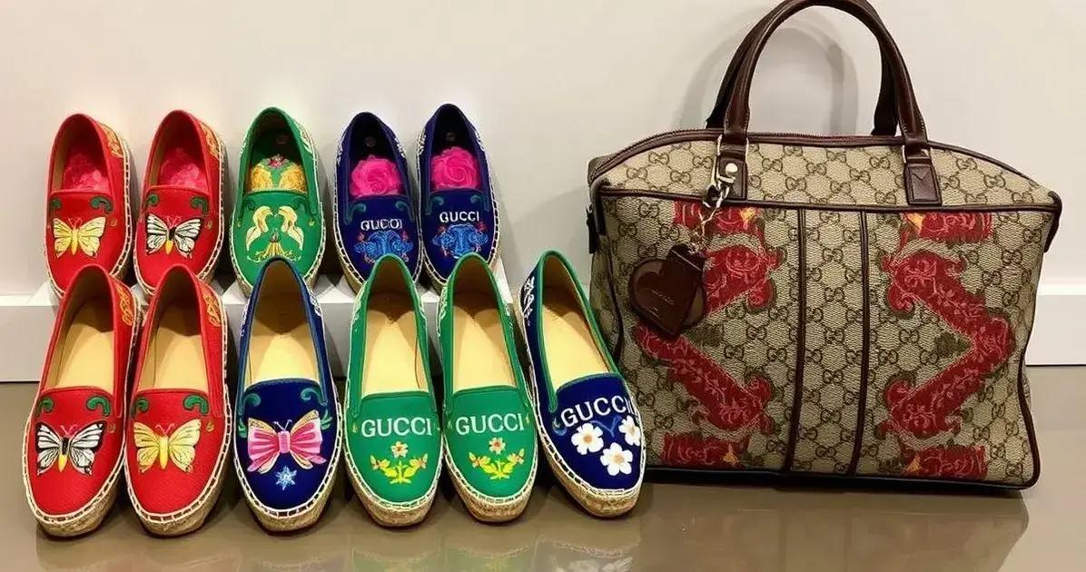 Estilos de alpargatas bordadas e combinações com bolsa gucci diaper couro maternidade