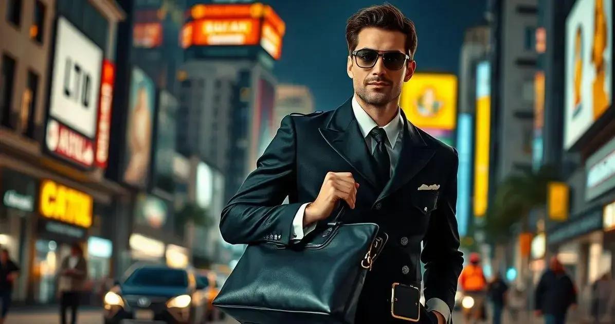 Pasta preta masculina como acessório de farda novela