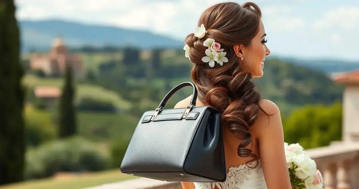Relacionando arranjo cabelo noiva com bolsas italianas e estilo