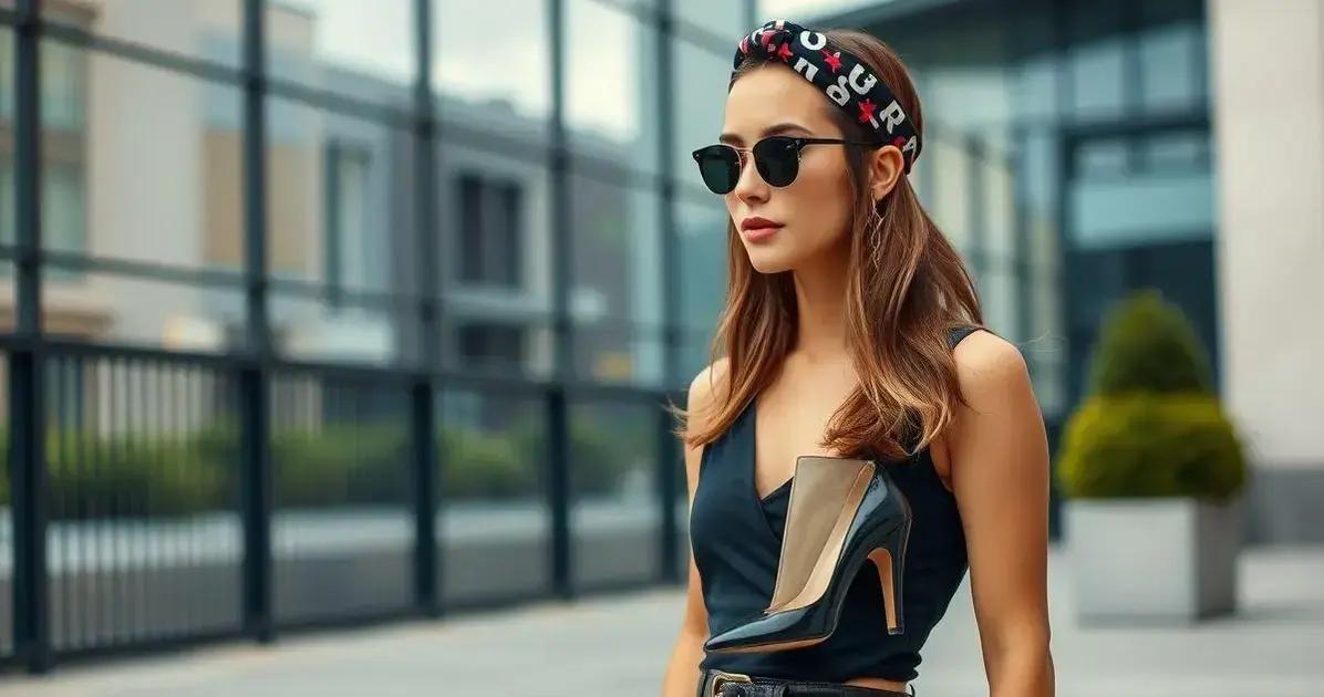 Tendências de moda: a faixa no cabelo e sapato scarpin verniz preto salto 9 cm