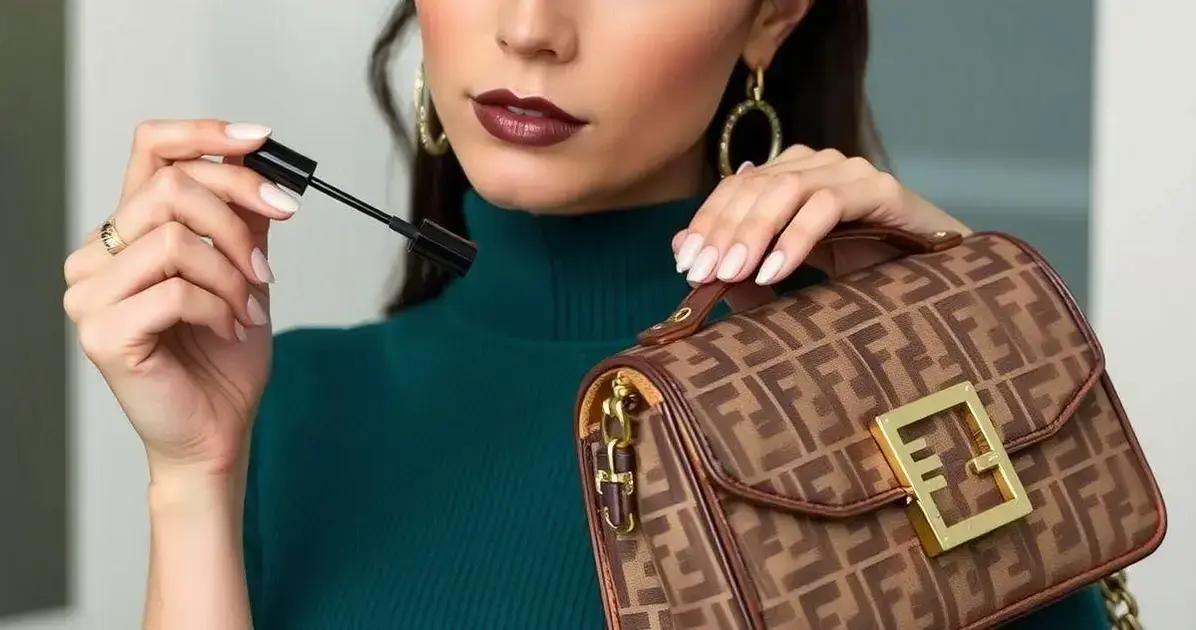A combinação perfeita: máscara de cílios à prova d’água e Fendi FF Baguette Jacquard Bege
