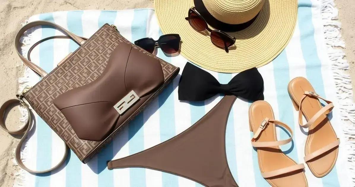 Acessórios que combinam com biquíni liso e bolsa Fendi