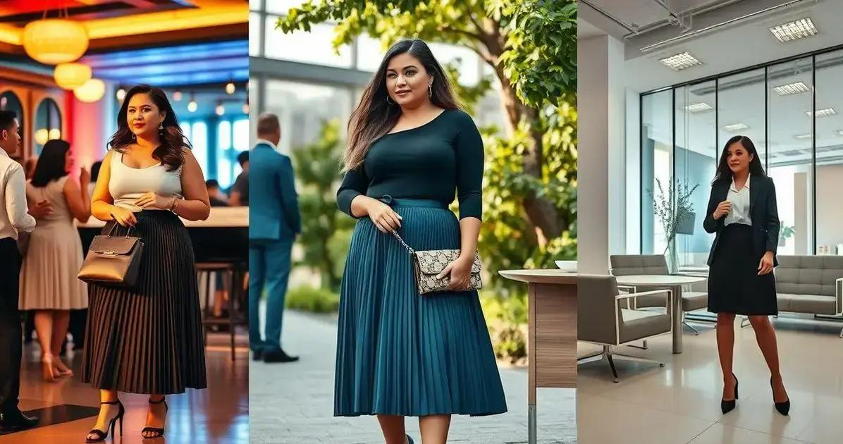 Ocasiões perfeitas para usar saia plissada plus size e bolsa premium