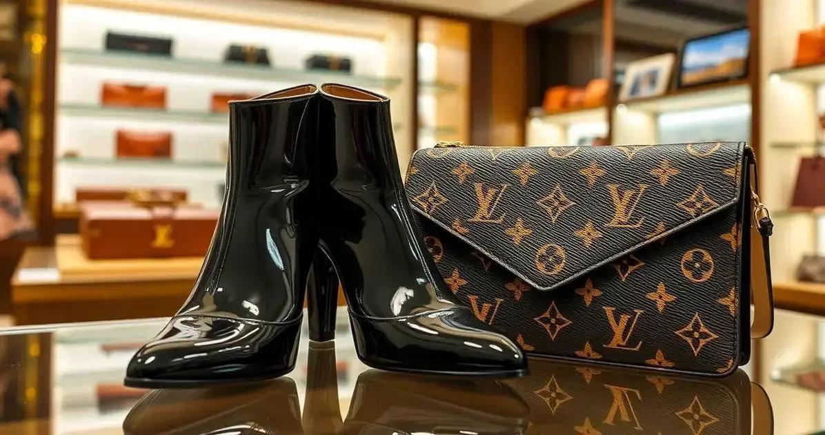 Onde encontrar sapato de verniz e opções de bolsas, incluindo bolsa Louis Vuitton cluth monogram?