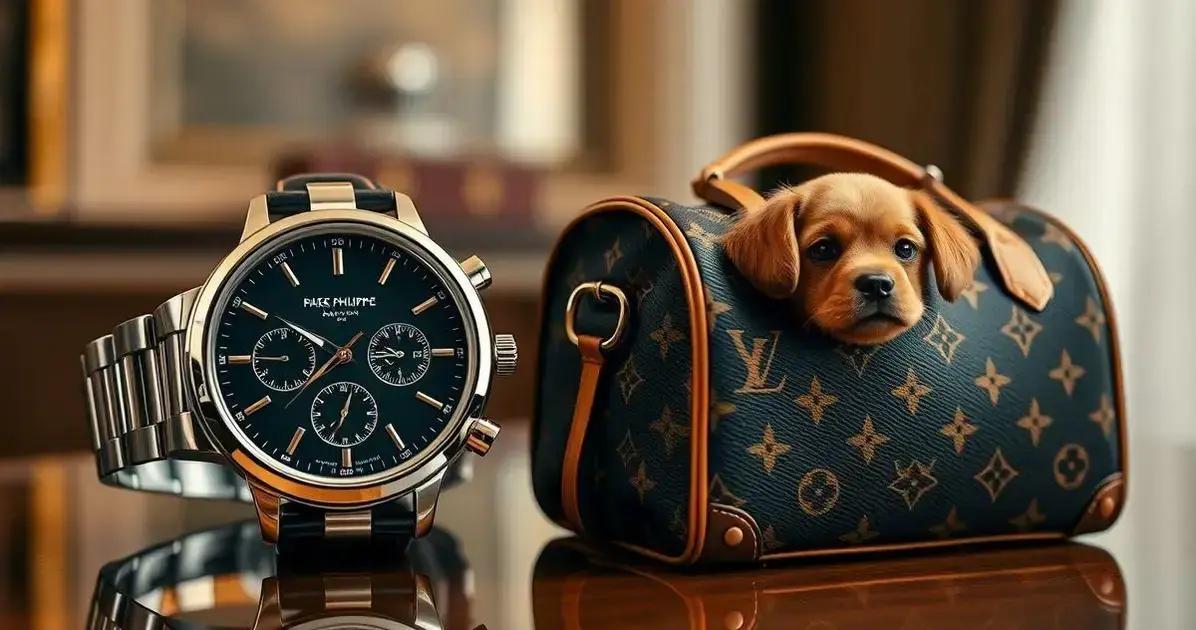 Relógio Patek Philippe e a bolsa lv transporte cachorro