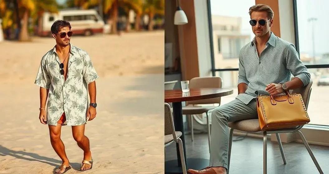 Como usar camisa de praia masculina em looks urbanos e de viagem — acessórios e destaque valentino rockstud spike lambskin: https://madisonbolsas.com.br/produtos/valentino-rockstud-spike-lambskin-dourada-exclusividade-com-brilho-iconico/