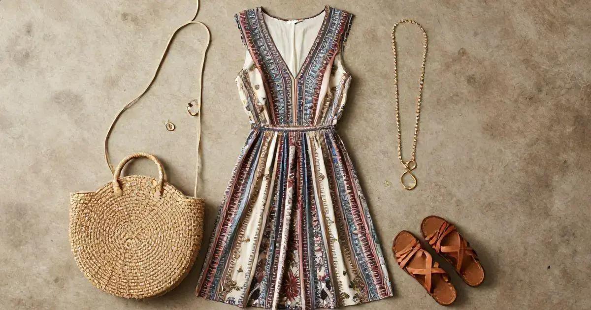Combinações de acessórios para vestido estampado boho Combinações de acessórios para vestido estampado boho