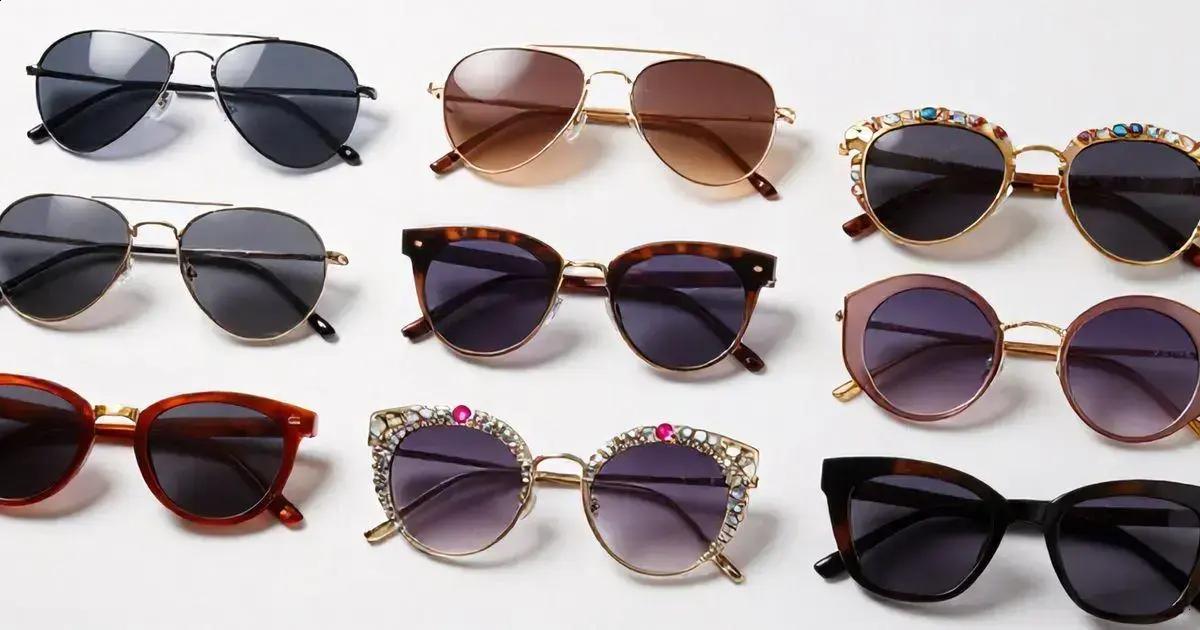 Diferentes estilos de óculos de sol com pedraria Diferentes estilos de óculos de sol com pedraria