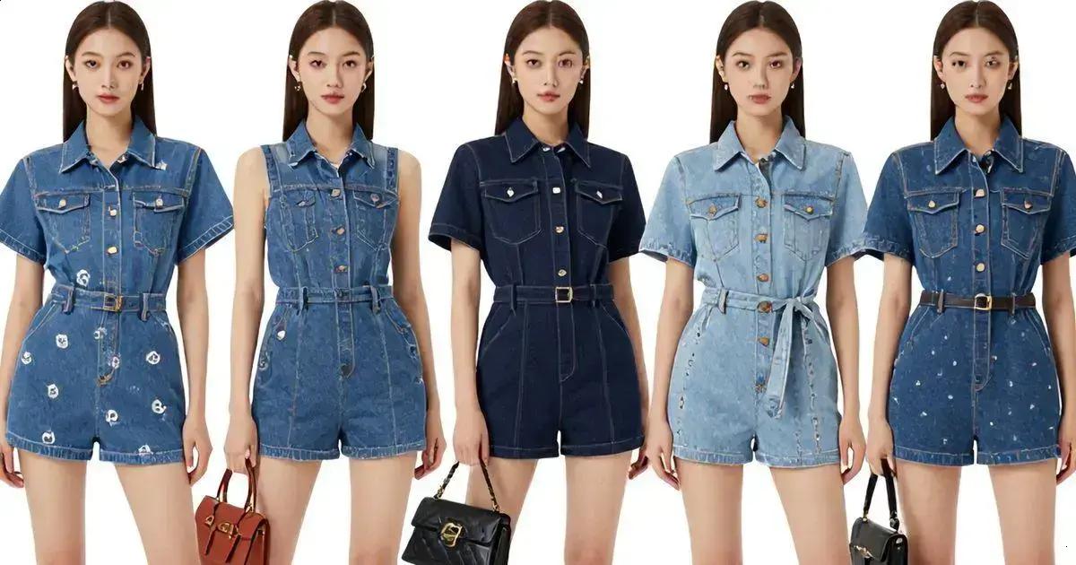 Estilos de macacão jeans curto Estilos de macacão jeans curto