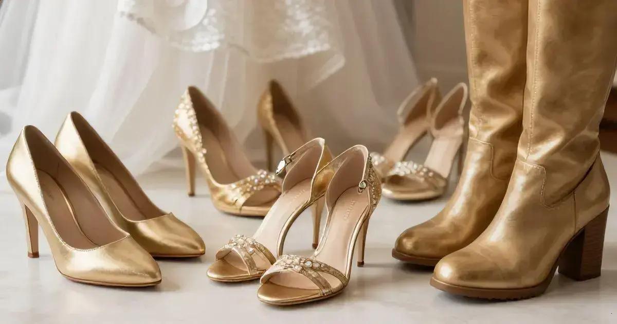 Modelos de sapato de noiva dourado para diferentes estilos Modelos de sapato de noiva dourado para diferentes estilos