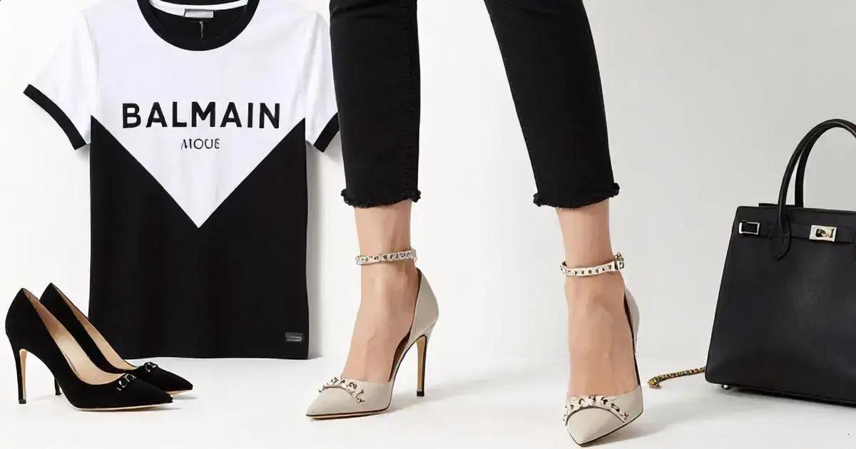 Sapato scarpin e camiseta balmain preto branca Sapato scarpin e camiseta balmain preto branca