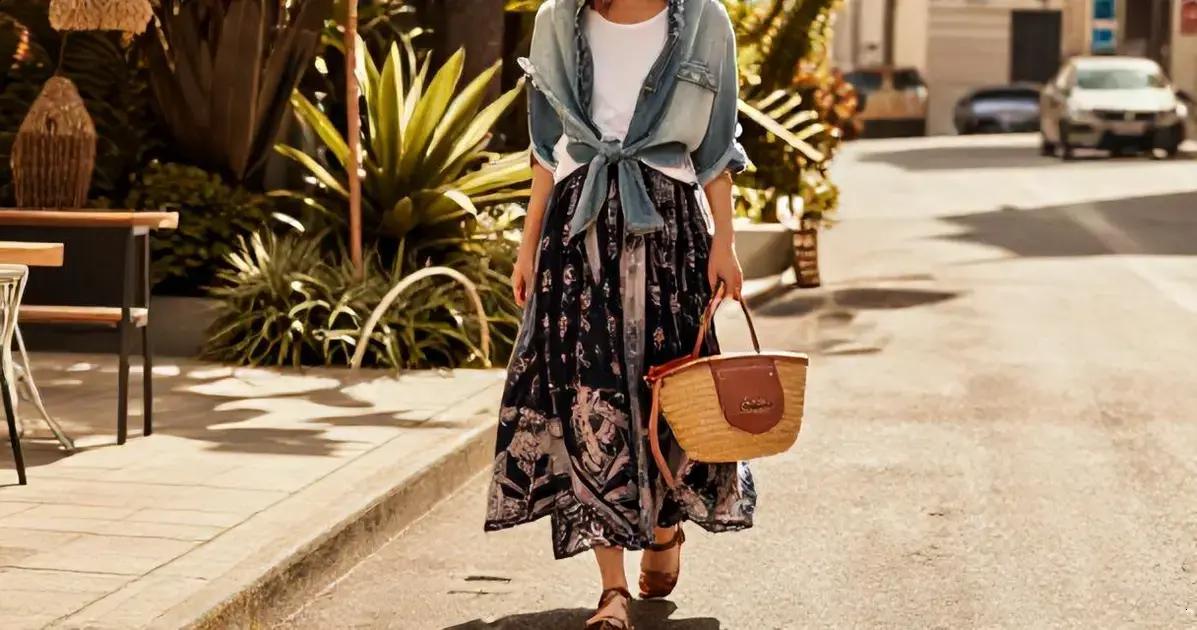 Saia Midi Boho: Conforto e Elegância Descontraída 2 saia midi boho para o dia combinacoes praticas com a hrefhttpswwwparisbolsascombrbolsa loewe bascket - Moda Italiana - Os Blogs mais Incríveis da Web